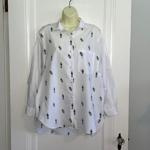 Vtg 80s/90s Messages white button down shirt with stylized  cowboy print - Picture 1 of 8